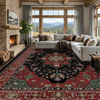 RELEANY Area Rugs 9'x12' Washable Non-Slip, Floral Vintage Distress Print by RELEANY