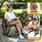 VINGLI Rustic Wooden Wheel Bench Outdoor Bench, Patio Bench Wagon Slatted Seat - Image 4