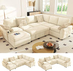 Ihanherry 106-inch Large L-Shaped Sectional Sofa Bed, 7-Seater Convertible Pull by iHanHerry