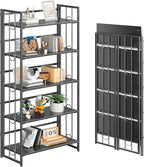 4NM No Assembly 5 Tiers Folding Bookshelf, 59.4" H Foldable Storage Shelves by 4NM