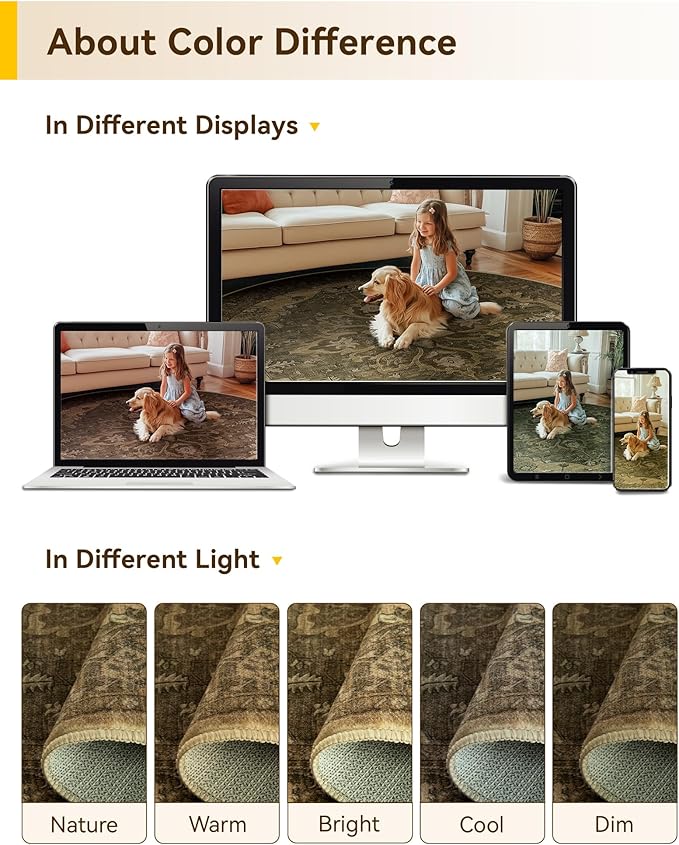 RELEANY Area Rugs Round 4ft Washable Non-Slip, Floral Vintage Distress Print - Image 7