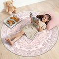 RELEANY Area Rugs Round 4ft Washable Non-Slip, Floral Vintage Distress Print by RELEANY