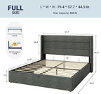 Allewie Full Size Lift Up Storage Bed, Modern Wingback Headboard, Hydraulic - Image 2