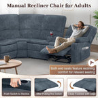 Yolsali Manual Reclining Sectional Sofa Set, 5 Seats Soft Fabric Recliner - Image 6