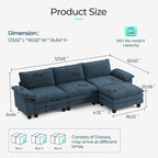 LINSY HOME 123" Modular L-Shaped Sectional Sofa, 3-Seat Corduroy Modern Cloud - Image 2