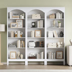 Arched Set of 2 Bookshelf with 5 Tier Open Shelves, Living Room, Modern White - Image 3