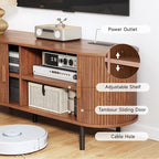 55" TV Stand with Power Outlet, Mid-Century Modern Television Stand, Fluted - Image 3