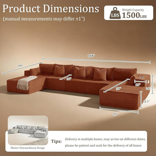 168" Cloud Sectional Couch, Comfort U Shaped Sofa - Image 2