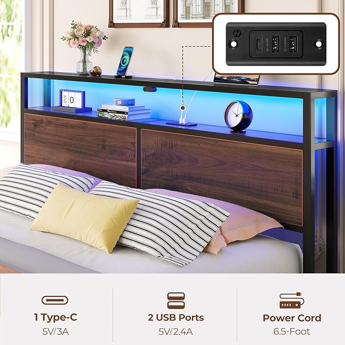 Rolanstar Queen Bed Frame with 4 Storage Drawers & 2-Tier Storage Headboard - Image 6