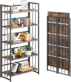 4NM No Assembly 5 Tiers Folding Bookshelf, 59.4" H Foldable Storage Shelves by 4NM