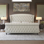 AMERLIFE Queen Size Platform Bed Frame, Chenille Upholstered Sleigh Bed - Image 3