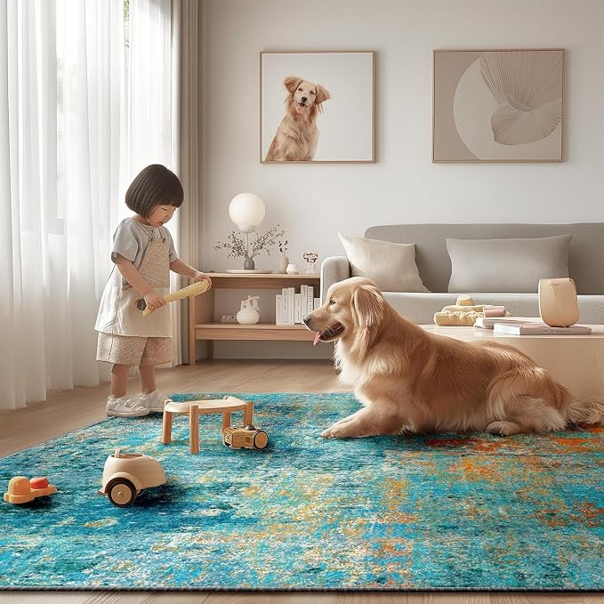 RELEANY Washable Area Rugs 6ft Non-Slip Modern Abstract Soft - Image 9