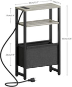 Narrow Side Table with Charging Station Slim End Table Sofa with Magazine Rack - Image 3