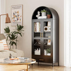 Arched Cabinet with Glass Doors, Modern Kitchen Pantry Cabinet with 2 - Image 2