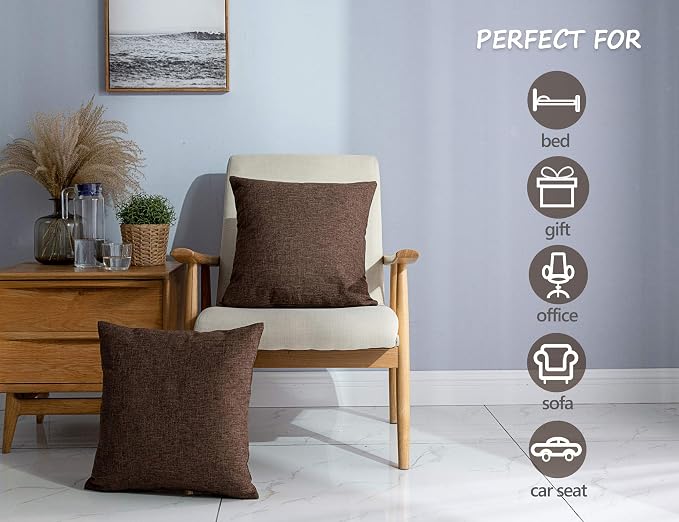 Stellhome Fall Burlap Throw Pillow Covers Square Solid Farmhouse Linen Cushion - Image 3