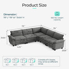 LINSY HOME Modular Sectional Sofa, 5-Seat Corduroy Modern Cloud Couch - Image 2