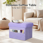 Small Ottoman with Storage, Folding Soft Fur Storage Foot Rest Stool with - Image 4