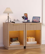 Akxomel Fluted Nightstands Set of 2, Wooden Night Stand - Image 2