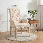 Modern Backrest Cushioned Dining Chair, Button Decorated Armrest Linen Chair - Image 2