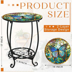 Cinnvoice Outdoor Side Table Round Small Mosaic Patio Accent Indoor End Plant - Image 3