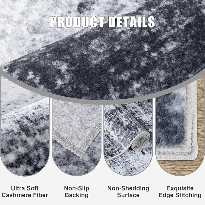 Round Area Rug for Living Room: 6 ft Washable Modern Abstract Soft Thin Rug - Image 6