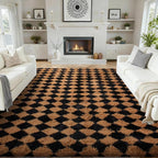 Ophanie 8x10 Black & Beige Diamond Checkered Rugs by Ophanie