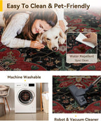 RELEANY Area Rugs Round 4ft Washable Non-Slip, Floral Vintage Distress Print - Image 5