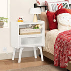 Lerliuo Rattan Nightstand with Charging Station, Side Table with Drawer Open - Image 6