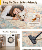 RELEANY Area Rugs Round 8ft Washable Non-Slip, Floral Vintage Distress Print - Image 5