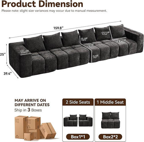 160" Oversized 6 Seater Boneless Couch, Comfy Cloud Modular Sectional Sofa - Image 2