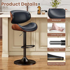 YaFiti Bar Stools Set of 2, Bentwood Adjustable Height Swivel Bar Stools - Image 5