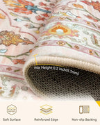RELEANY Area Rugs Square 8ft Washable Non-Slip, Floral Vintage Distress Print - Image 3