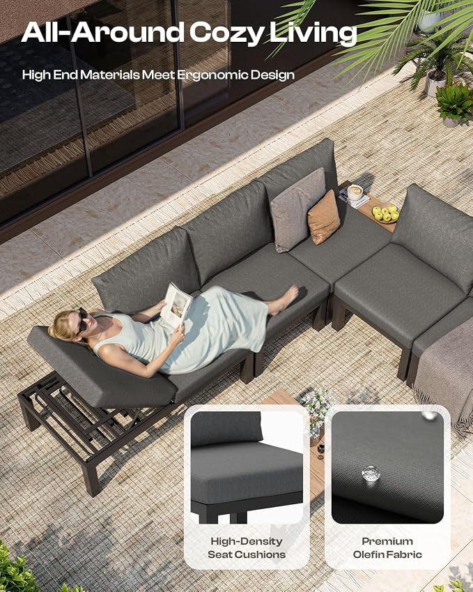 Aluminum Outdoor Patio Sofa Set, 2 Seats Modular Sectional Reclining Loveseat - Image 4