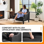 VINGLI Linen Fabric Accent Chair Black, Modern Upholstered Armchair, Comfy Sofa - Image 3