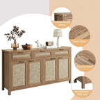 HOKYHOKY 2 Piece Rattan Sideboard Buffet Cabinet, Boho Storage Cabinet - Image 8