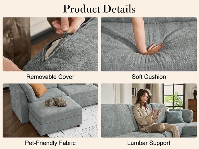 Oversized 2 Seater Modular Sectional Sofa, Solid Wood Frame Sofa, Removable - Image 7