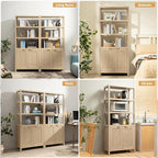 SICOTAS Bookshelf 5 Tier Book Shelf Rattan Boho 71" Tall Bookcase - Image 7