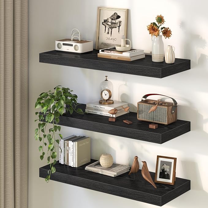 36Inch Black Floating Shelves for Wall, 12 Inch Deep Shelves for Bedroom - Image 8