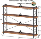 HCHQHS Large Bookshelf, 4-Tier Long Industrial Bookcase, Rustic Brown Book Shelf - Image 3