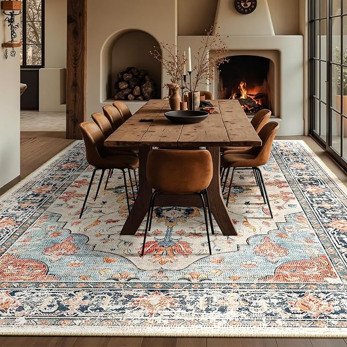RELEANY Area Rugs 10'x12' Washable Non-Slip, Floral Vintage Distress Print - Image 3