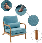 Bonnlo LinenTeal Mid Century Modern Accent Chair, Soild Wood Padding Lounge - Image 4