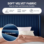 Allewie King Size Velvet Bed Frame/Vertical Channel Tufted Wingback - Image 6