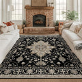 RELEANY Area Rugs Square 8ft Washable Non-Slip, Floral Vintage Distress Print by RELEANY
