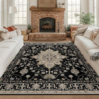RELEANY Area Rugs Square 8ft Washable Non-Slip, Floral Vintage Distress Print by RELEANY