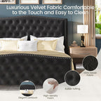 LARMACE Queen Size Bed Frame Velvet Upholstered Platform Bed - Image 5