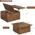 HUAHUU 31.5" Lift Top Coffee Table, 4 in 1 Square Coffee Table - Image 2