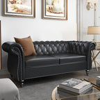 3 Piece Living Room Set, Chesterfield Leather Sofa Loveseat Couch Chair - Image 5