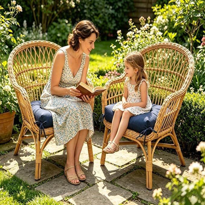 Set of 2 Outdoor Square Seat Cushions Waterproof Patio Seat Pad Floral Rocking - Image 4