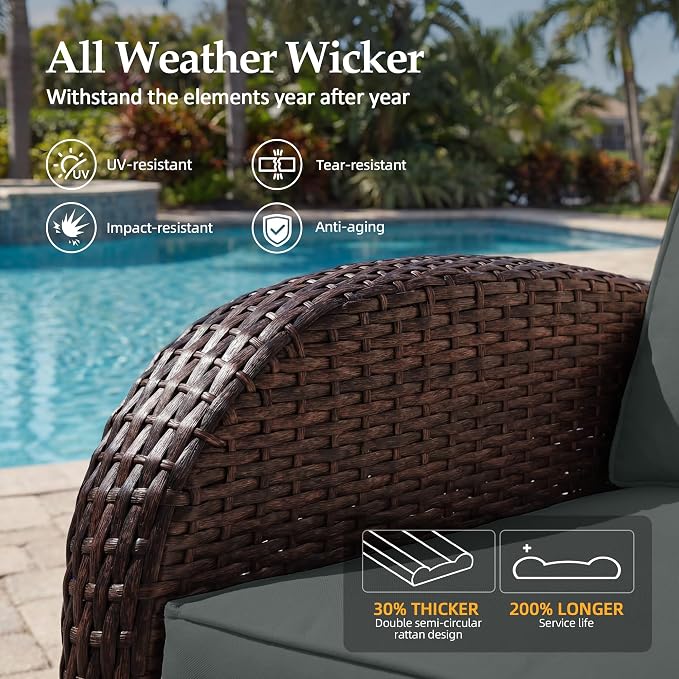 UPHA 6 Pieces Patio Furniture Sets, Wicker Outdoor Sofa Set - Image 4