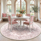 RELEANY Area Rugs Round 7ft Washable Non-Slip, Floral Vintage Distress Print by RELEANY